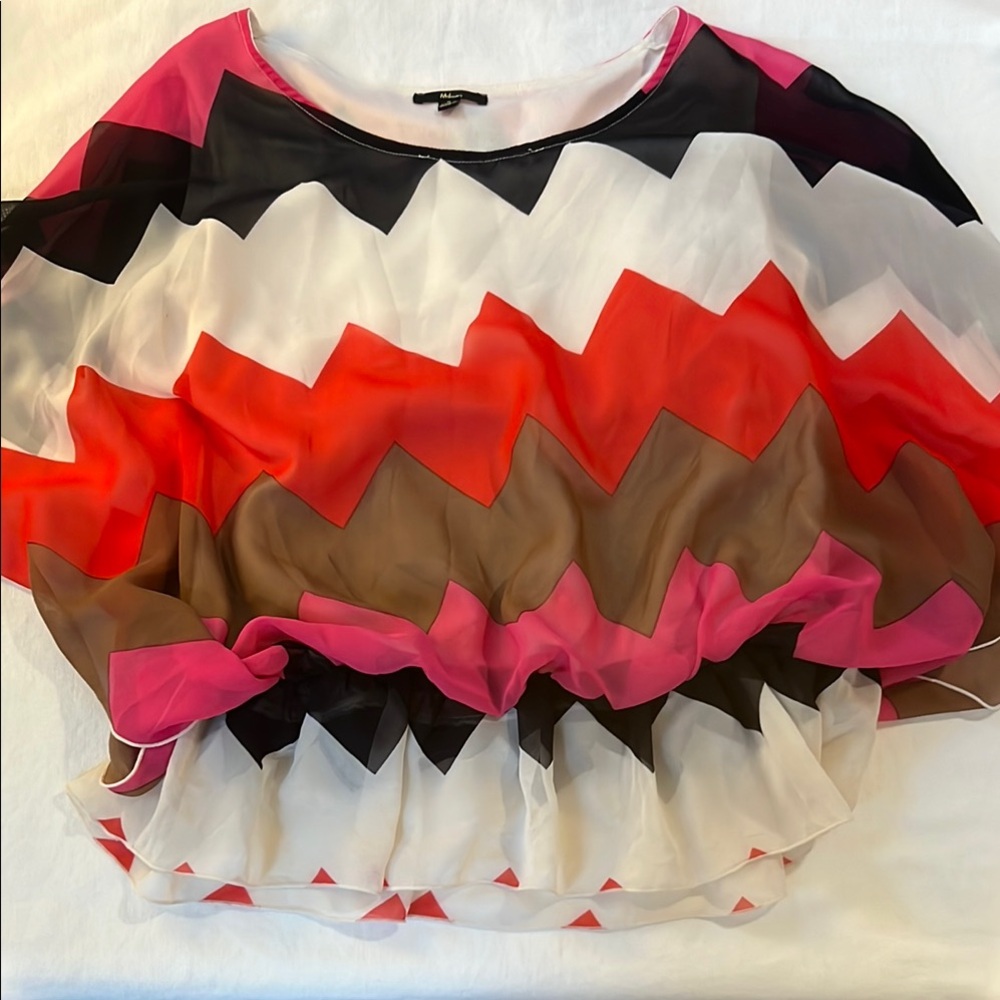 Milano Zigzag Print Blouse in Red, Pink, Black, White, Brown